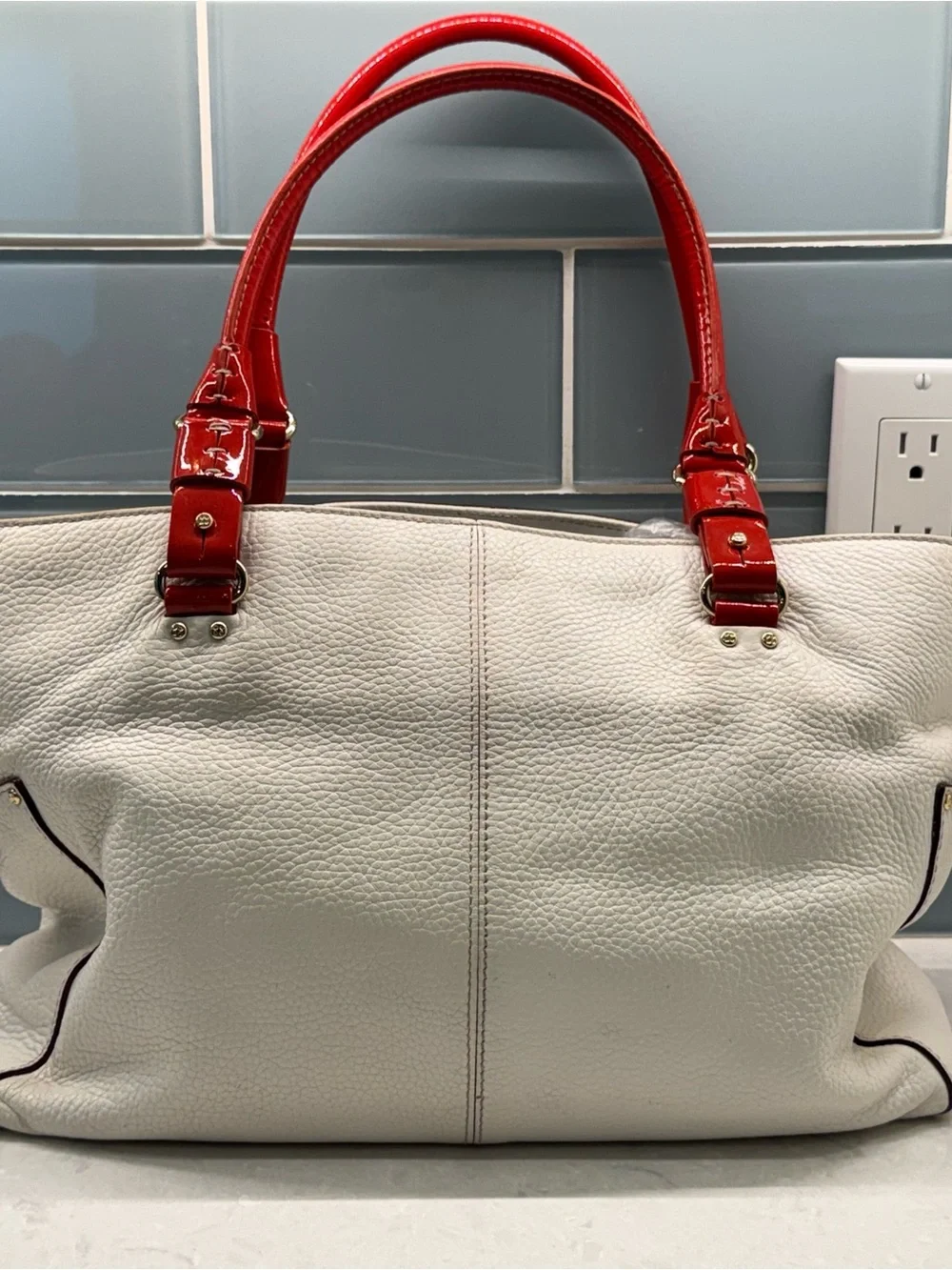 Kate Spade Rudy Nob Hill PXRU0248 Snow/Spice Pebbled Leather Tote w/Dust Bag